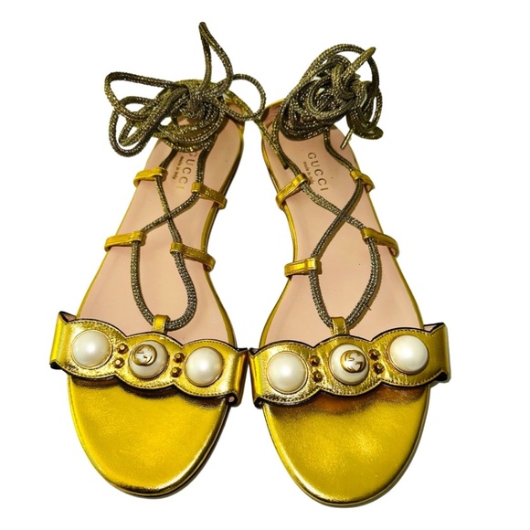 Gucci Leather Gladiator Sandals Gold - Picture 1 of 3